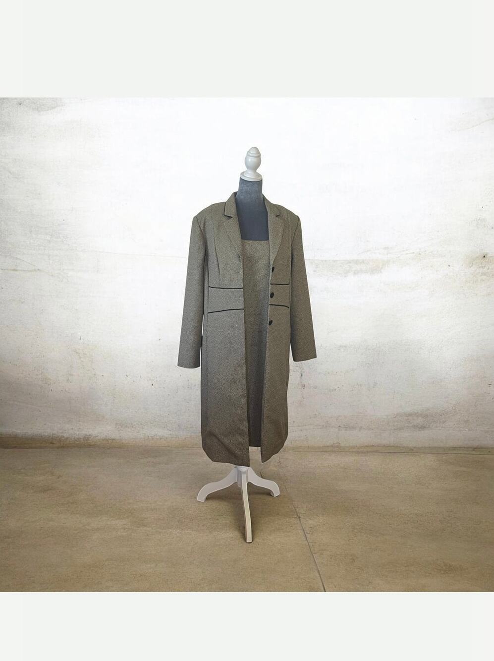2 Pcs Outfit Danny & Nicole Brown Tweed Dress & Overcoat Size 14